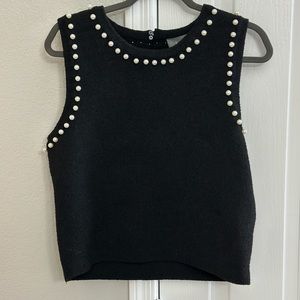 Anthropologie black vest with pearl detail